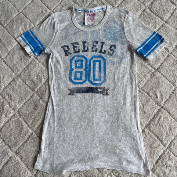 Victoria's Secret PINK | White & Blue Sheer "Rebels" Vintage Jersey | Size Small - Picture 2 of 10